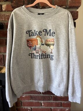 H&M 🪿Sweatshirt “Take Me Thrifting” Goose Custom Graphic Oversized Crewneck Lrg